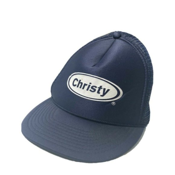 Vintage 1970s Christy Trucking Hat Cap Navy Blue